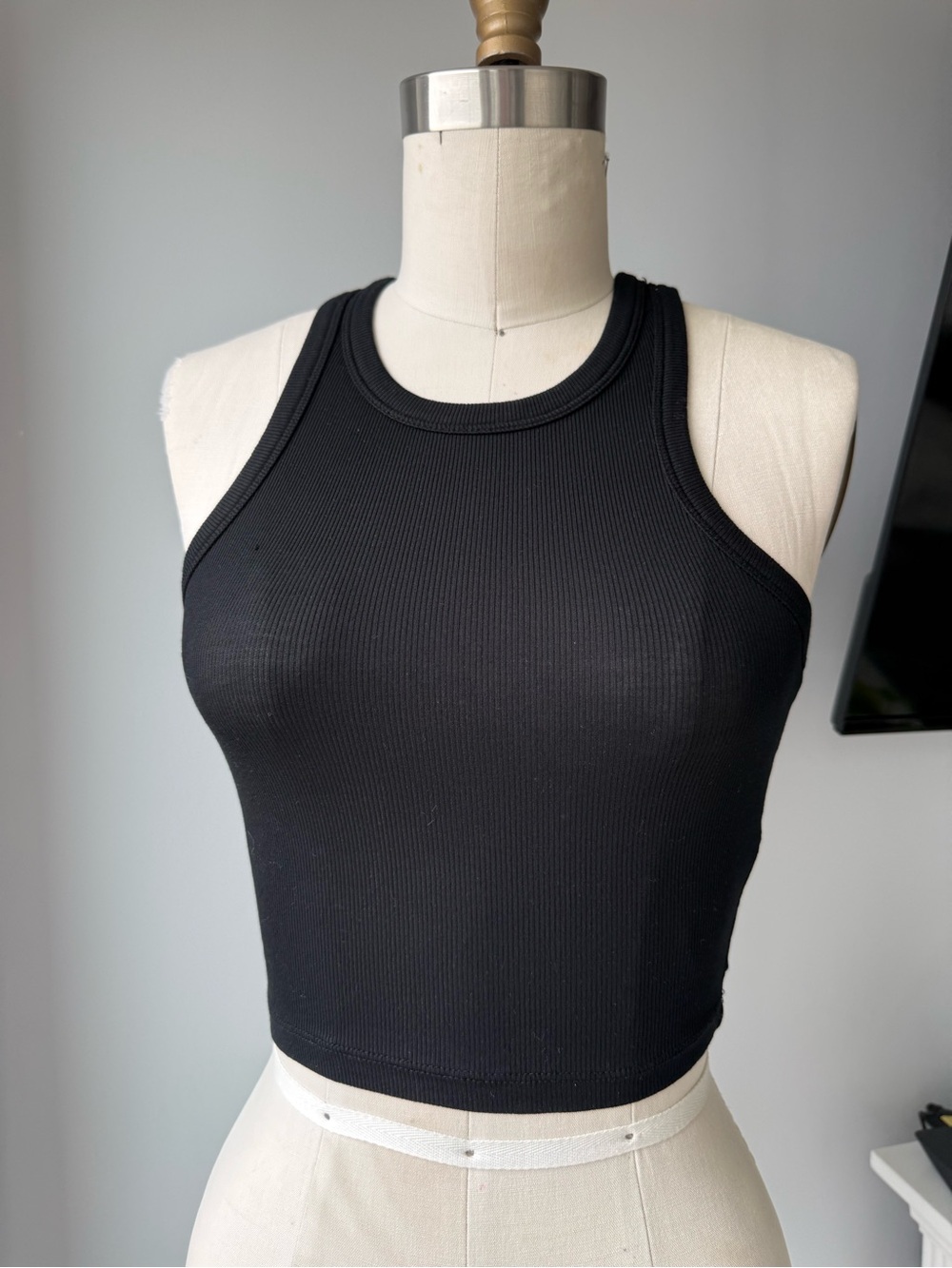 Aritzia Sunday Best Black Ribbed Racerback Tank Top